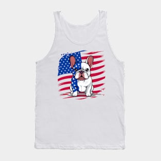 A cartoon French bulldog with American flag Tank Top